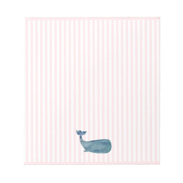 Blue Whale Nautical Pink Stripe Preppy Notepad (Front)