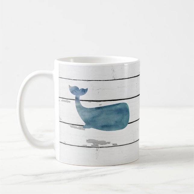 Blue Whale Nautical Shiplap Rustic Coffee Mug (Left)