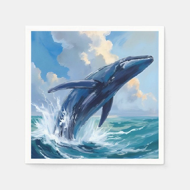 Blue Whale Ocean Animal Painting Napkin (Front)
