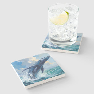 Blue Whale Ocean Animal Painting Stone Coaster