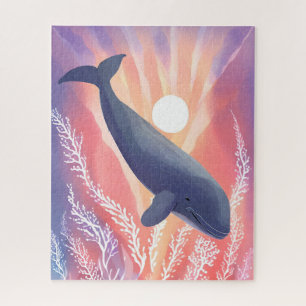 Blue Whale Ocean Hues Watercolor Animal Jigsaw Puzzle