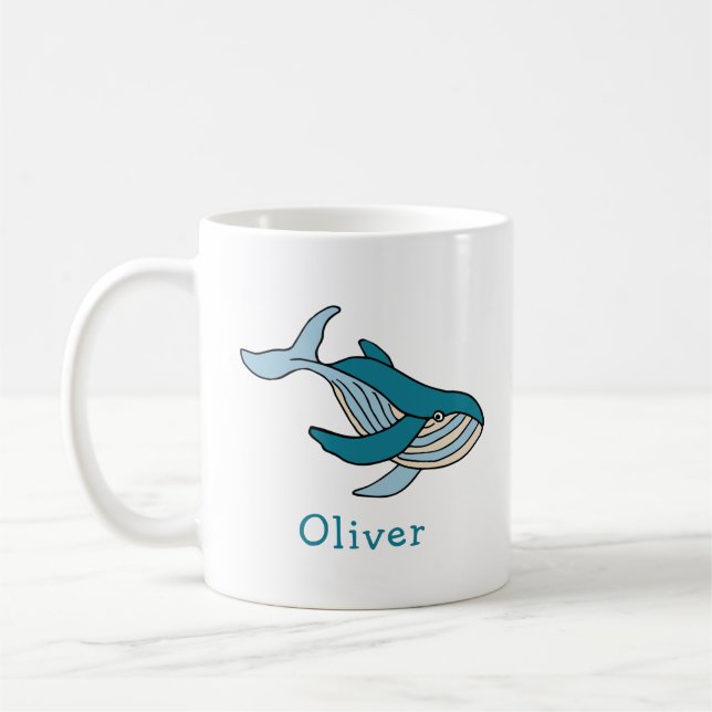 Blue Whale Ocean Personalised Name Coffee Mug (Left)