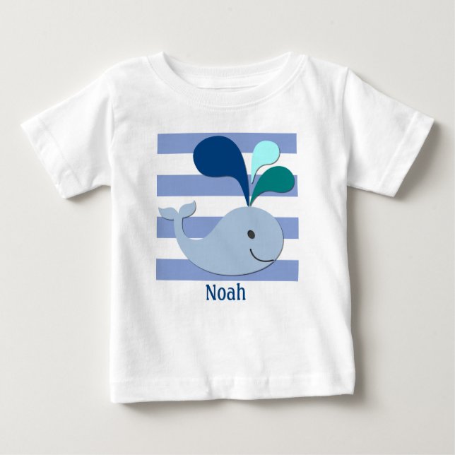 Blue Whale on Blue Striped Background Shirt (Front)