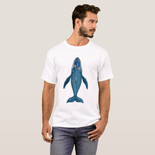 Blue Whale Overhead Ornamental Geometric Pattern T-Shirt