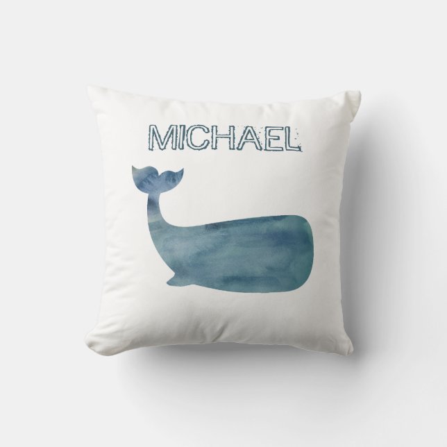 Blue Whale Painting Custom Name Throw Pillow (Front)