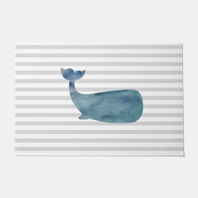 Blue Whale Painting Stripe Doormat (Front)