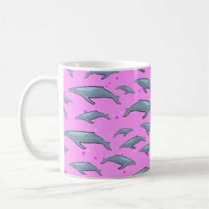 Blue Whale Pattern on Pink Background Coffee Mug