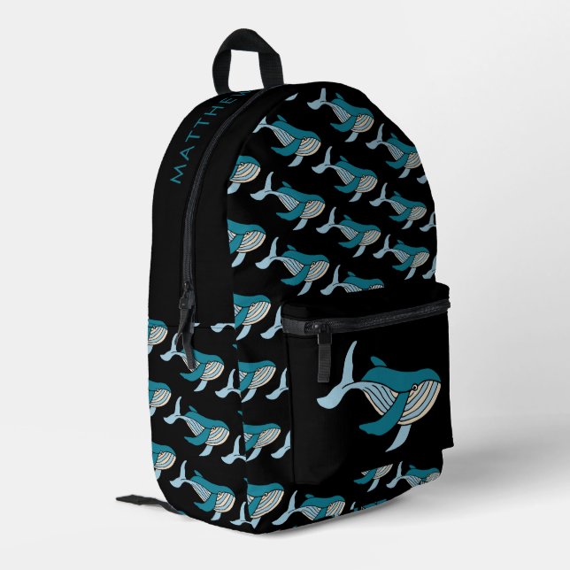 Blue Whale Pattern Printed Backpack (Back Corner Left)