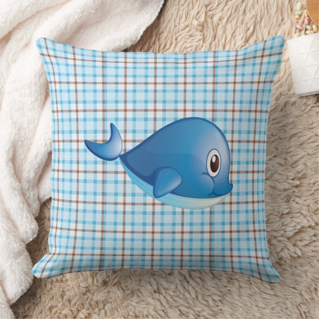 Blue Whale Plaid Cotton Pillow (Blanket)