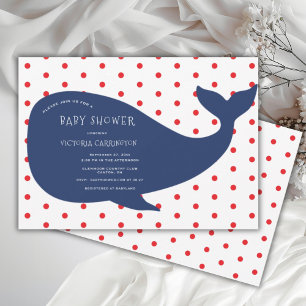 Blue Whale Red Polkadot Baby Shower Invitation