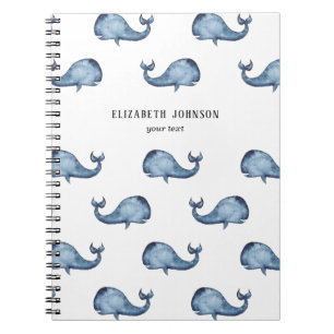 Blue whale. Sea animal. Nautical navy pattern Notebook