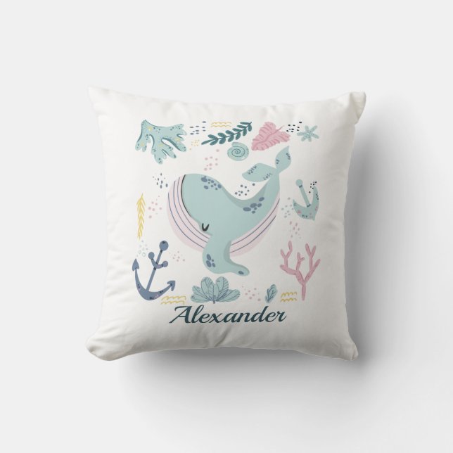 Blue Whale Sea Life Baby Ocean Marine Life  Cushion (Front)