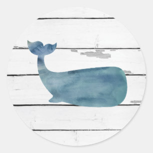 Blue Whale Shiplap Nautical Classic Round Sticker