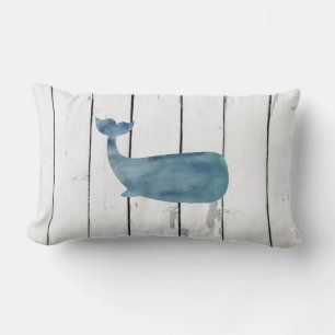 Blue Whale Shiplap Rustic Beach Decor Lumbar Cushion