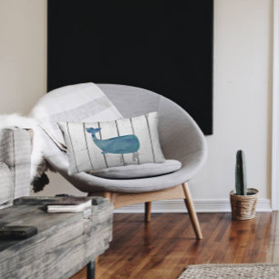 Blue Whale Shiplap Rustic Beach Decor Lumbar Cushion