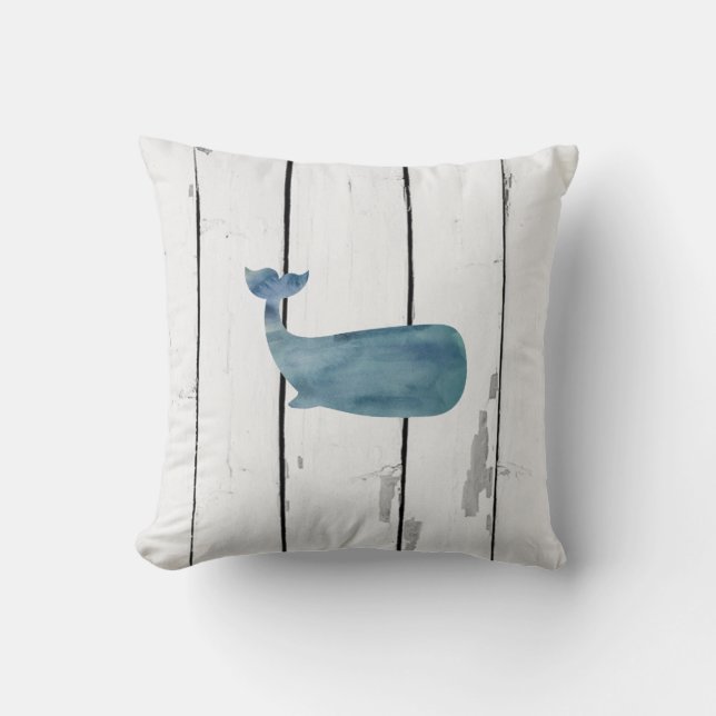 Blue Whale Shiplap Rustic Beach Decor Lumbar Pillo Cushion (Front)
