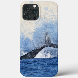 Blue Whale Splashing in Ocean Art iPhone 13 Pro Max Case