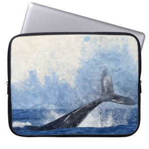 Blue Whale Splashing in Ocean Art Laptop Sleeve