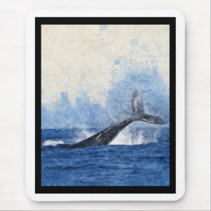 Blue Whale Splashing in Ocean Art Mouse Pad