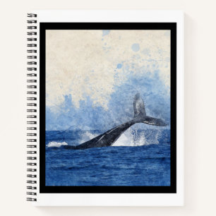 Blue Whale Splashing in Ocean Art Notebook