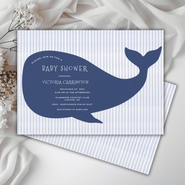 Blue Whale Stripe Baby Shower  Invitation (Creator Uploaded)