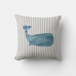 Blue Whale Stripe Nautical Throw Pillow