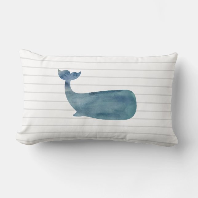 Blue Whale Stripe Preppy Beach Decor Lumbar Cushion (Front)