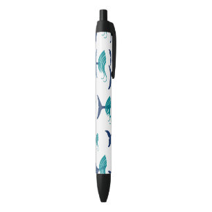Blue Whale Tail Waves Sea Animal Ocean Marine Black Ink Pen