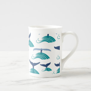 Blue Whale Tail Waves Sea Animal Ocean Marine Bone China Mug