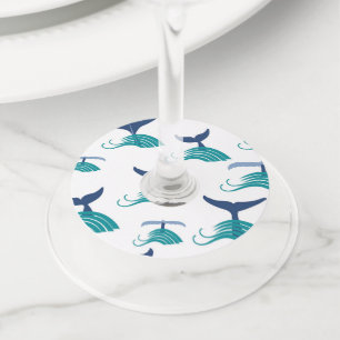 Blue Whale Tail Waves Sea Animal Ocean Marine Wine Glass Tag