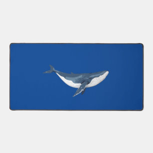 Blue Whale Vector Art Illustration Black and White Desk Mat