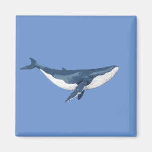 Blue Whale Vector Art Illustration Black and White Magnet