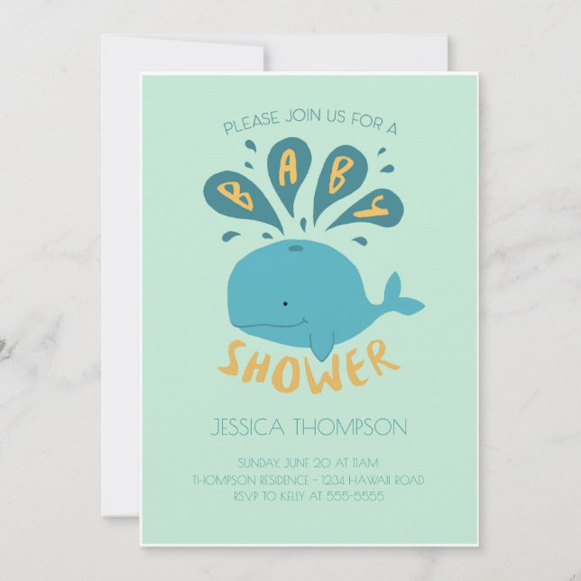 Blue Whale Water Baby Boy Unisex Shower Invitation (Front)