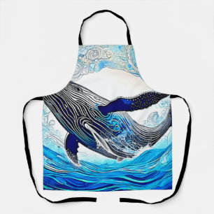 Blue Whale Wave Art Apron