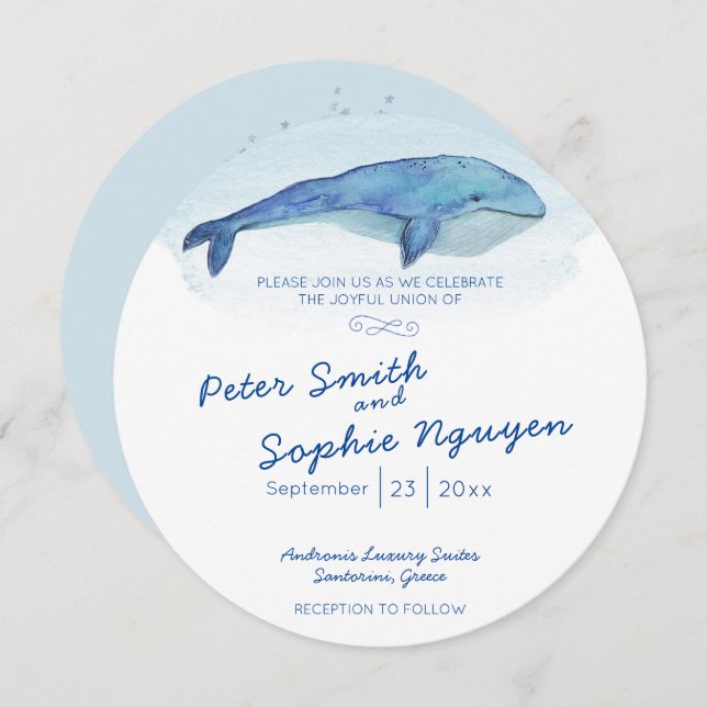 Blue whale Wedding Invitation (Front/Back)