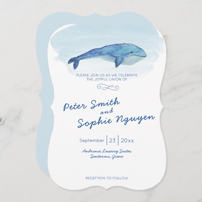 Blue whale Wedding invitation (Front/Back)