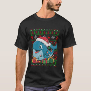 Blue Whale Xmas Lights Ugly Santa Hat Blue Whale C T-Shirt