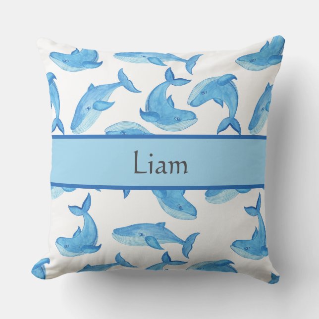 Blue Whale Your Name Ocean Sea Life Cushion (Front)