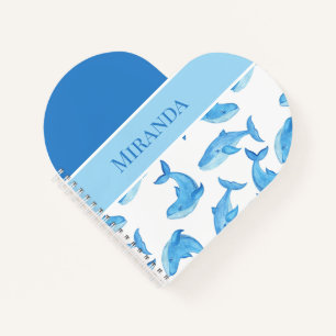 Blue Whale Your Name Ocean Sea Life Heart Shaped Notebook