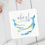 Blue Whales and Starfish Ocean Shower Personalised Napkin<br><div class="desc">Simple and fun, these cute Baby Shower Paper Napkins offer an under the sea theme for a baby shower or baby's birthday. Features my original hand-painted watercolor blue mummy whale and a baby whale with starfish. The typography ahoy, it's a boy... can be changed to fit your baby shower celebration...</div>