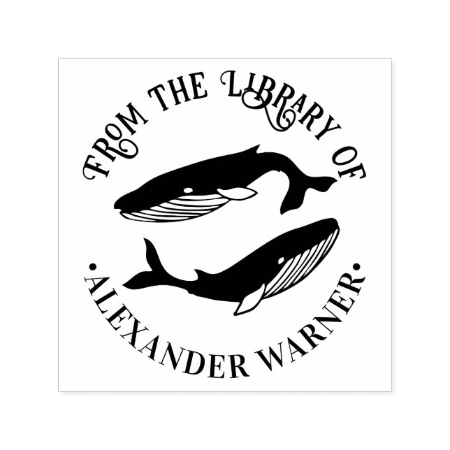 Blue Whales Beach Theme Round Library Book Self-inking Stamp (Design)