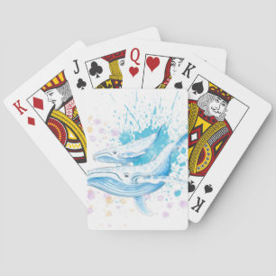 Blue Whales Color Splash Playing Cards