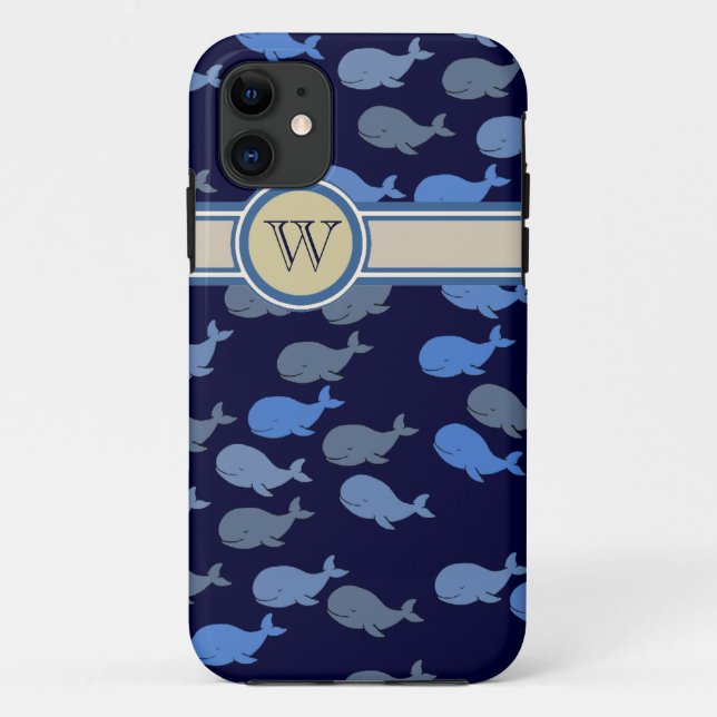blue whales custom monogram Case-Mate iPhone case (Back)