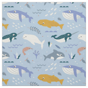 Blue whales fabric