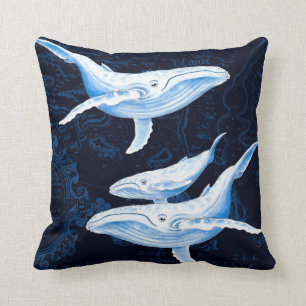 Blue Whales Family Indigo Cushion