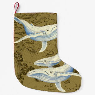 Blue Whales Family Olive Green Small Christmas Stocking