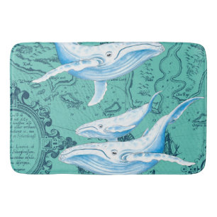 Blue Whales Family Teal Bath Mat