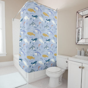 Blue whales - ocean animal pattern for kids shower curtain
