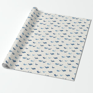 Blue Whales Pattern with Little Stars Wrapping Paper