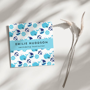 Blue Whales, Swim Instructor, Swimming Coach Square Business Card